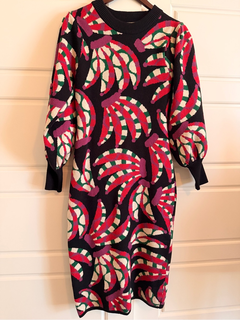 Farm Rio Banana Pattern Midi Sweater Dress